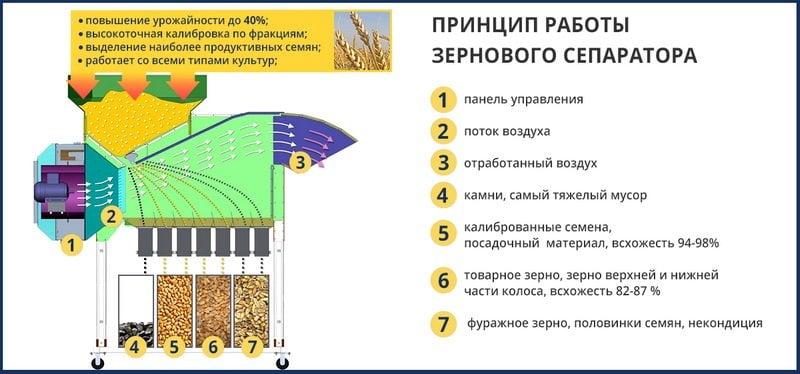 Калибровка зерна сепаратором АСМ-15